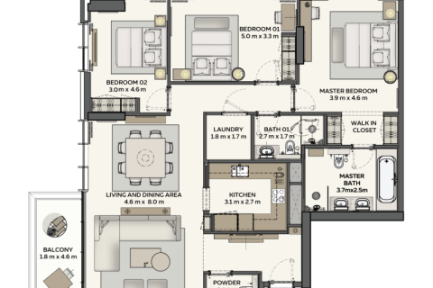 Dubai, BAE’de satılık daire 1 yatak odası, 139 m&sup2; No 690122 - fotoğraf 5