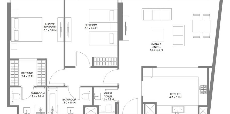 Floor plan «2BR», 2 bedrooms, in The Gate 5