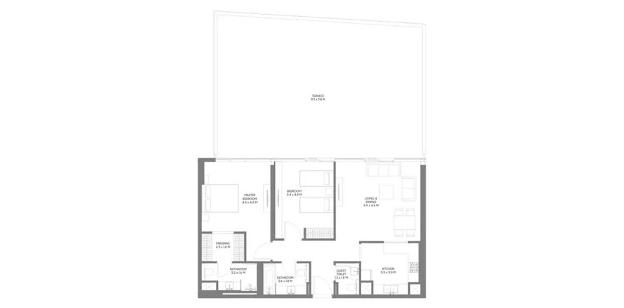 Пәтер қабат жоспары «2BR», 2 жатын бөлмелер The Gate 5