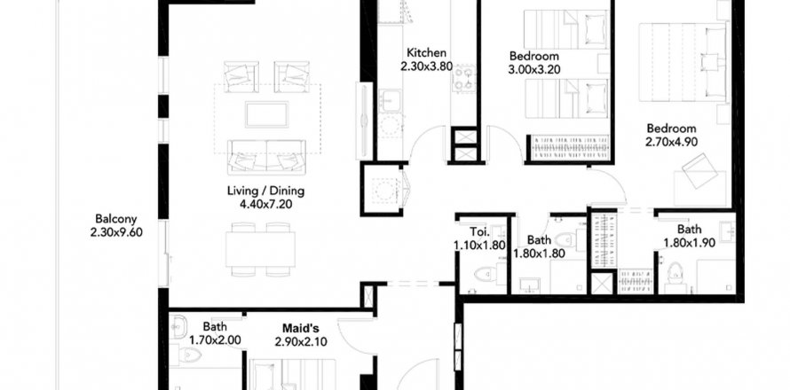 Apartman tlocrt «2BR-5», 2 spavaćih soba u MESK