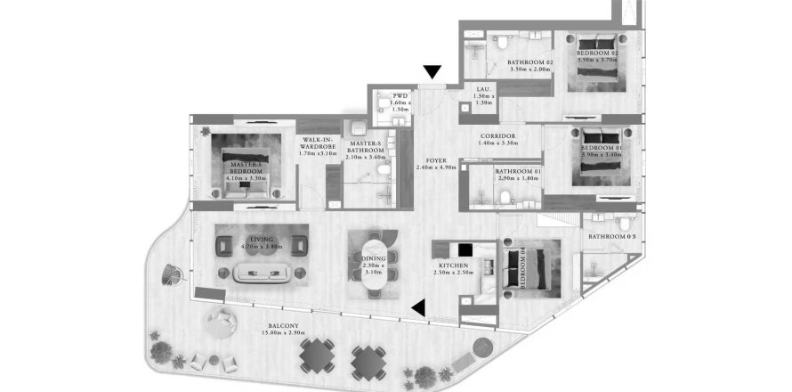 Apartmen di Royal Yacht Club Residence di Dubai, UAE 4 bilik tidur, 214.09 meter persegi № 709230