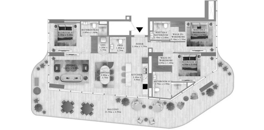 Пәтер Royal Yacht Club Residence, Дубай, БАӘ-да 3 жатын бөлмелер, 205.44 м² № 709229