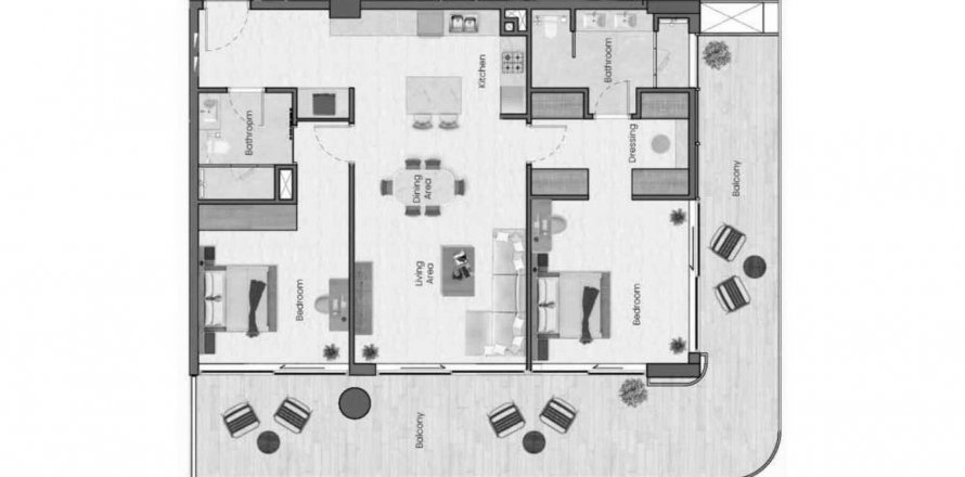 Tlocrt Apartman «2BR», 2 spavaće sobe u Saddlewood Park