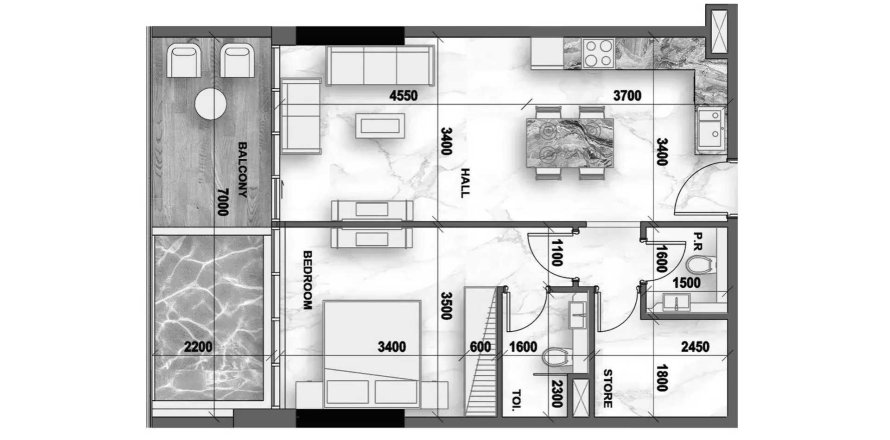Floor plan «1BR», 1 bedroom, in Peace Lagoons 2