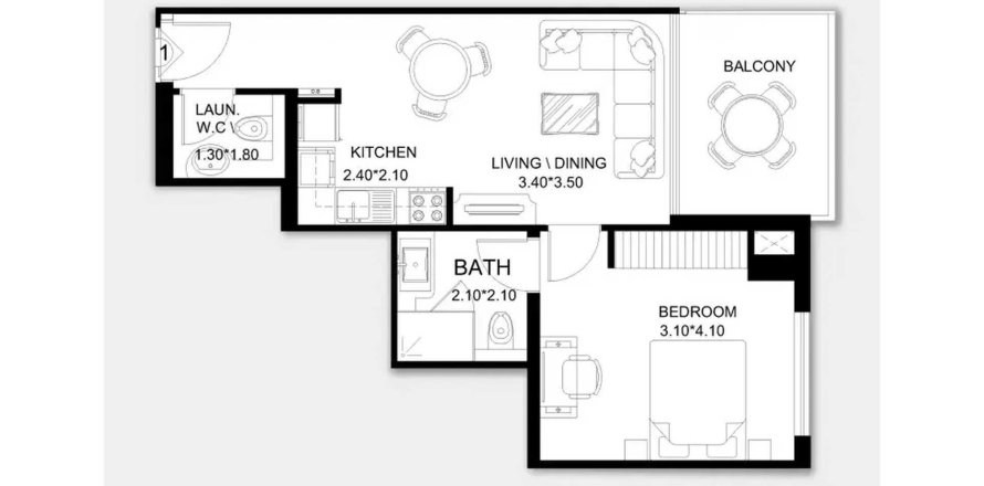 Appartement in Dubai South (Dubai World Central), Dubai, VAE 1 slaapkamer, 58.02 vr.m. nr 707295