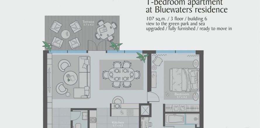 Appartement in Bluewaters, Dubai, VAE 1 slaapkamer, 107 vr.m. nr 571030