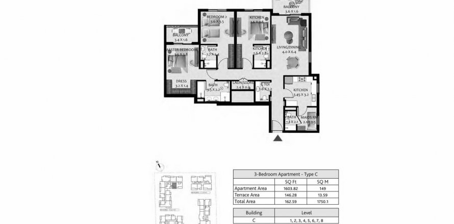 Apartment sa HILLSIDE RESIDENCES sa Jebel Ali, Dubai, UAE 3 silid-tulugan, 162.59 sq.m. № 367251