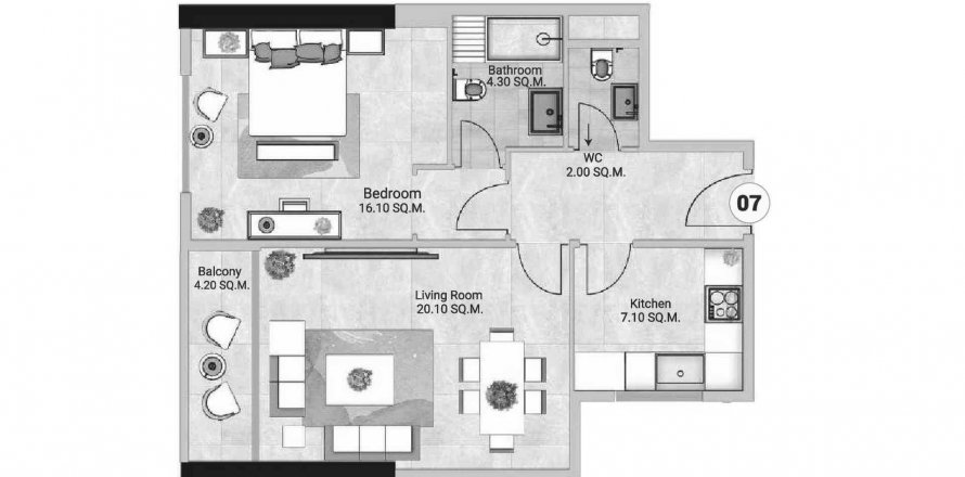 Huoneisto Oasis Tower Ajman, Arabiemiraatit 1 makuuhuone, 92.47 m2 № 570010