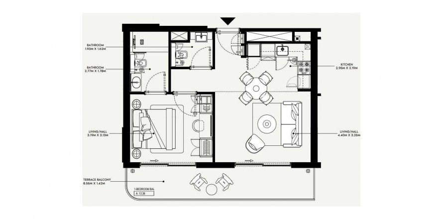 Huoneisto AZIZI JEWEL Al Furjan, Dubai, Arabiemiraatit 1 makuuhuone, 64.4 m2 № 449916