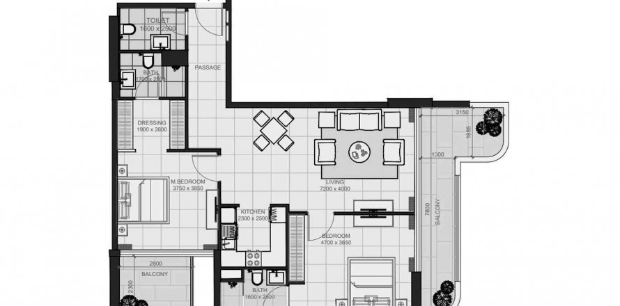 Lakás «2BR» alaprajz, 2 hálószoba a Evora Residences