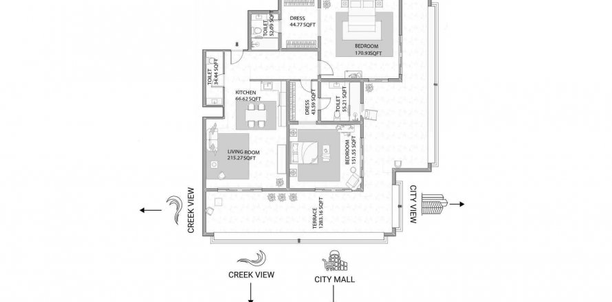Byt v AJMAN CREEK TOWERS v Ajman, SAE 2 ložnice, 270.85 m² Č.: 303303