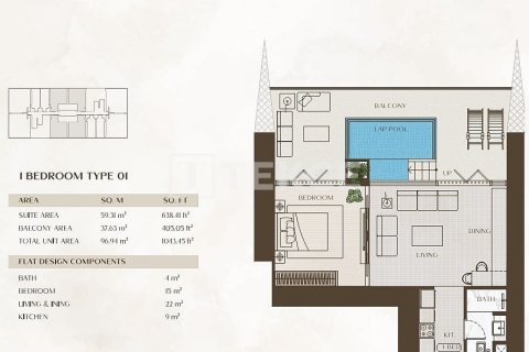 Apartmán v Business Bay, Dubai, SAE 1 spálňa, 72 m2 č. 457272 - Fotografia 10