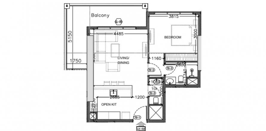 Byt půdorys «1BR», 1 ložnice v Q Gardens Aliya