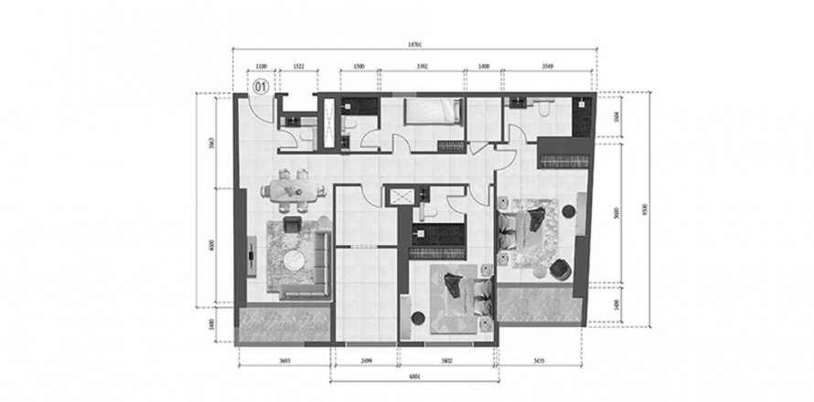 Lakás «2BR» alaprajz, 2 hálószoba a FARADIS