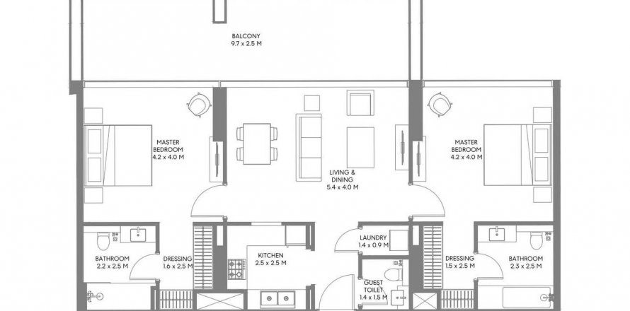Apartmán v Safa Parkview v Muwaileh Commercial, Sharjah, SAE 2 spálne, 123.86 m2 č. 590434