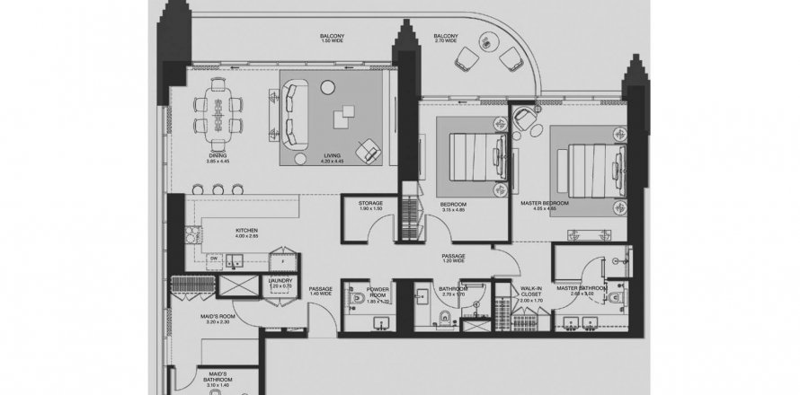 Floor plan «TYPE A1», 2 bedrooms, in Atelis at d3