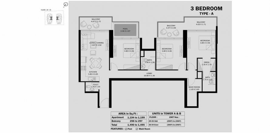 Appartamento ELITZ 2 a Jumeirah Village Circle, Dubai, EAU 3 camere da letto, 138.91 mq. № 303638