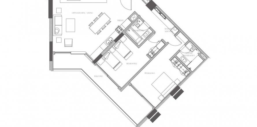 Byt půdorys «2BR», 2 ložnice v Creekside Residence