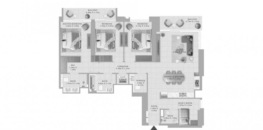 Korter asukohaga Valo asukohaga Dubai Creek Harbour (The Lagoons), AÜE: 3 magamistoaga, 168.15 m² Nr 447737