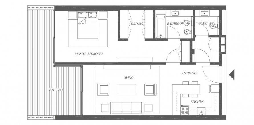 Планировка «TYPE 01» 1 спальня в ЖК Gateway Residences