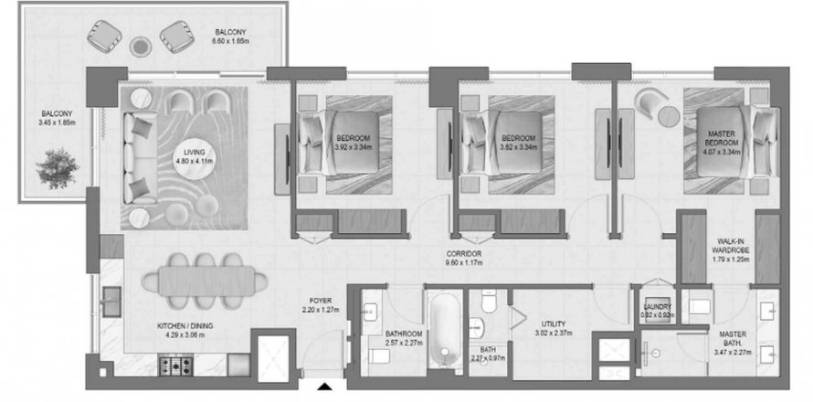 Floor plan «TYPE 1», 3 bedrooms, in Golf Edge