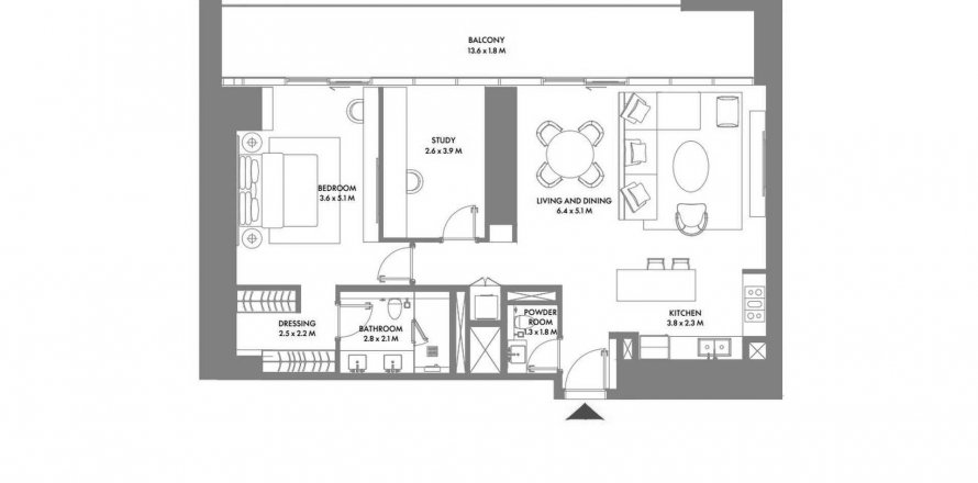 Byt půdorys «1BR», 1 ložnice v W Residences Dubai Harbour