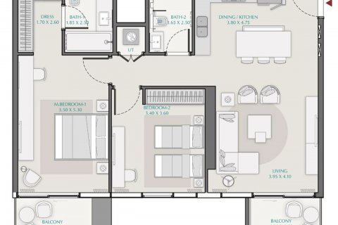 Apartment sa Dubai, UAE 2 silid-tulugan, 107 sq.m. № 598547 - larawan 20