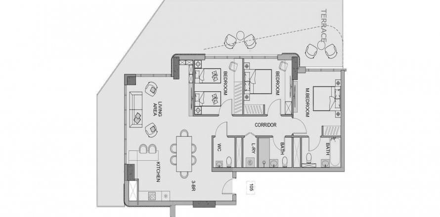 Floor plan «TYPE A1», 3 bedrooms, in EDGEWATER RESIDENCES