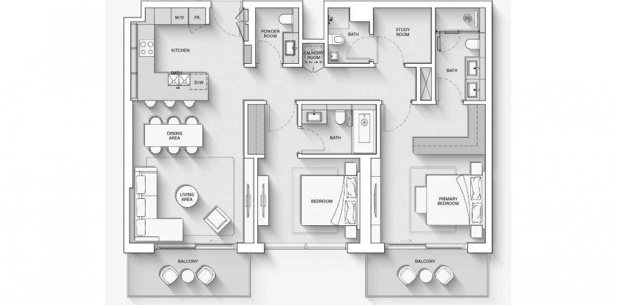Apartament në Ellington Cove I në Dubai, Emiratet e Bashkuara Arabe 2 dhoma gjumi, 135.43 m2. № 580080