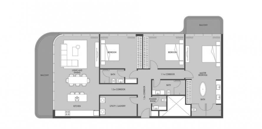 Apartment sa Seaside sa Dubai, UAE 3 silid-tulugan, 191.1 sq.m. № 541260