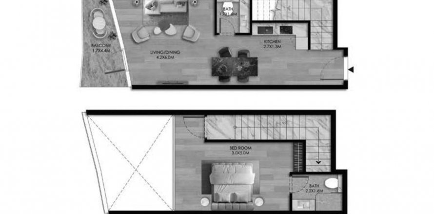 Floor plan «1BR DUPLEX», 1 bedroom, in THE BEACH HOUSE