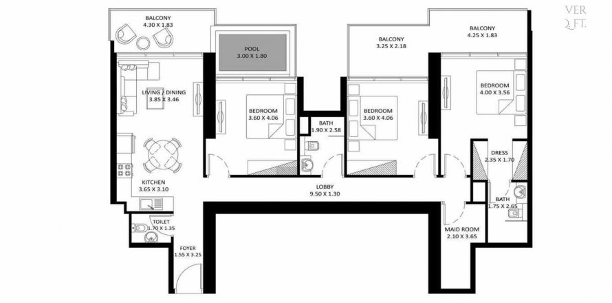 Huoneisto ELITZ 3 Jumeirah Village Circle, Dubai, Arabiemiraatit 3 makuuhuonetta, 141.33 m2 № 320378