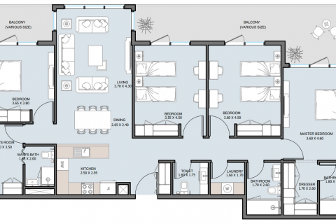 Takvåning till försäljning i Al Reem Island, Abu Dhabi, UAE 4 sovrum, 183 kvm Nr. 599552 - fotografi 11