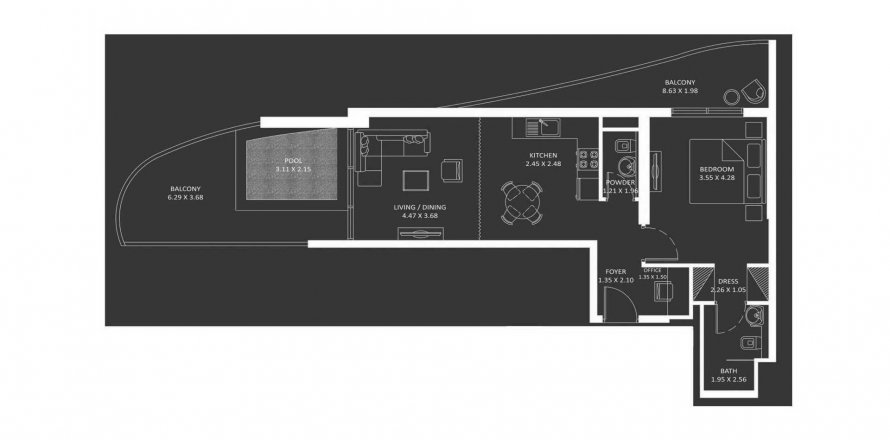 Apartman u OCEANZ u gradu Maritime City, Dubai, UAE 1 spavaća soba, 85.13 m2 Br. 338822