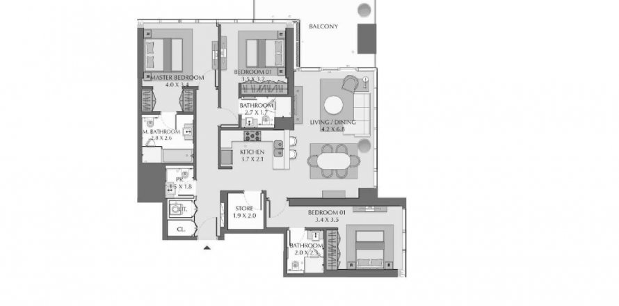 Apartmen di WASL 1 RESIDENCES di Al Wasl, Dubai, UAE 3 bilik tidur, 173.82 meter persegi № 420234