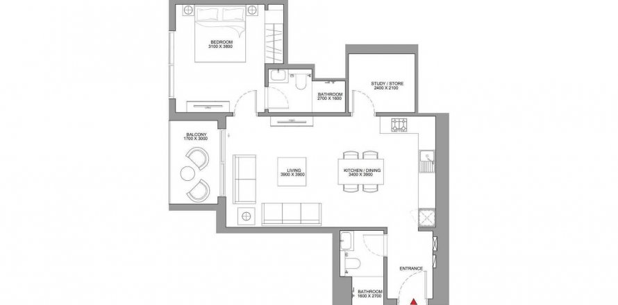 Apartman tlocrt «TYPE A», 1 spavaća soba u Skyscape Altius