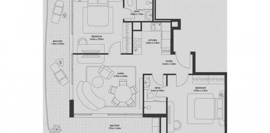 Apartman u Olivia Gardens Residence u Al Satwa, Dubai, UAE 96.25 m2, 2 spavaćih soba Br. 579543