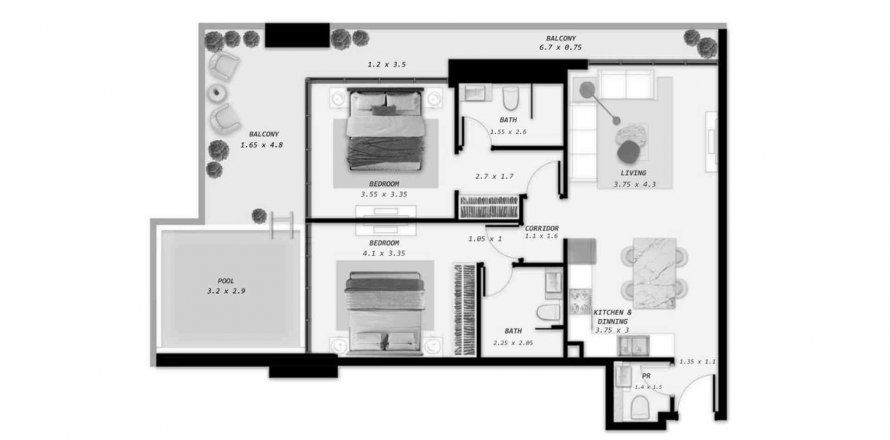 Apartamento en Dubai Land, Dubai, EAU 2 dormitorios, 109.65 m² № 569000