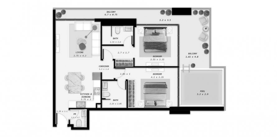 Dzīvoklis Samana Park Meadows Dubai Landjā, AAE 2 istabas, 109.65 m2 Nr. 568997