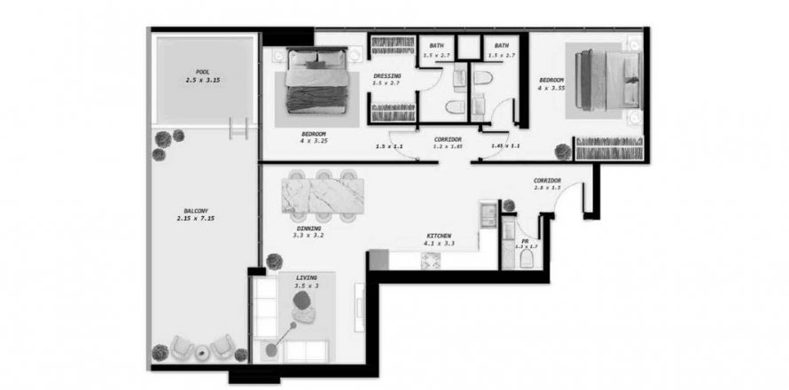 Apartament në Samana Park Meadows në Dubai Land, Emiratet e Bashkuara Arabe 2 dhoma gjumi, 121.2 m2. № 568995