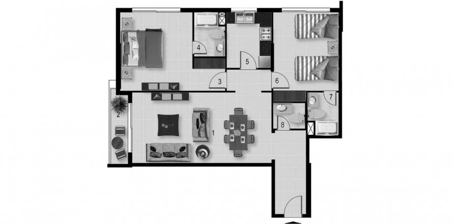 דירה ב Dubai Land, Dubai, איחוד האמירויות 2 חדרי שינה, 117.31 מ"ר מספר 568819
