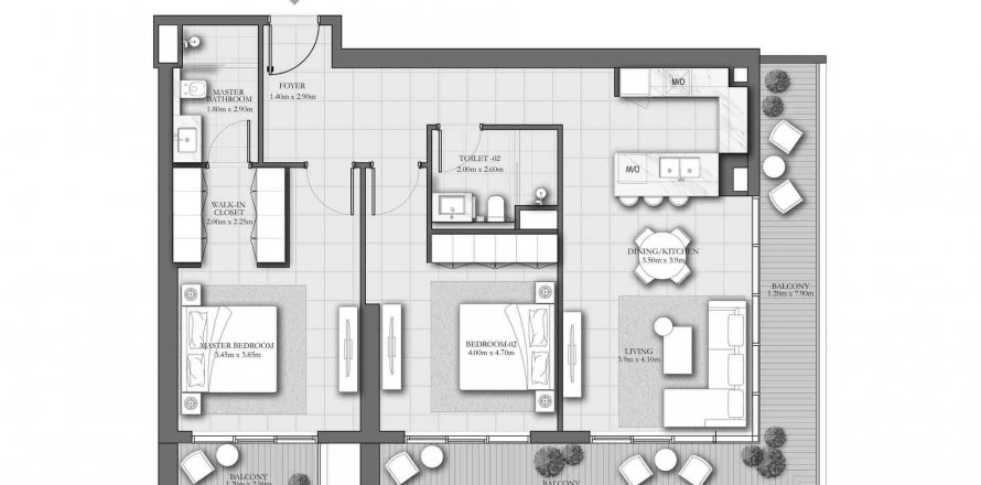 Huoneisto ROMA RESIDENCES Jumeirah Village Circle, Dubai, Arabiemiraatit 2 makuuhuonetta, 170.65 m2 № 430324