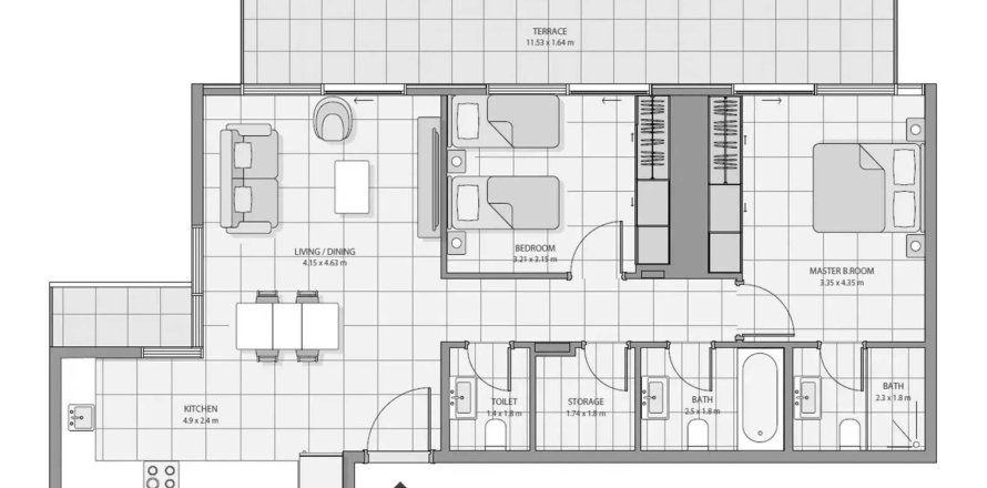 Apartman u The Icon Tower na Yas Island, Abu Dhabi, UAE 114.64 m2, 2 spavaćih soba Br. 758304