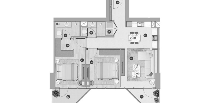 Huoneisto Flora Shore Beachfront Residences Dubai, Arabiemiraatit 2 makuuhuonetta, 94.9 m2 № 647273