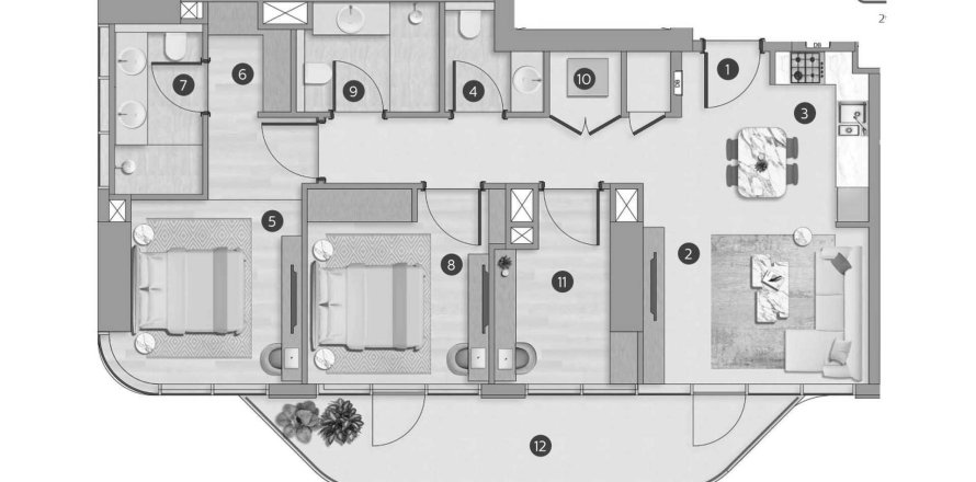 Floor plan «TYPE B», 2 bedrooms, in Flora Shore Beachfront Residences