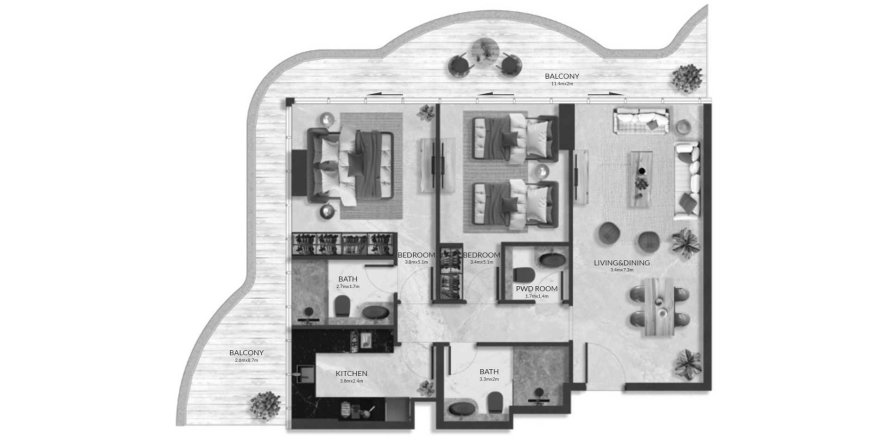 Appartement in Al Marjan Island, Ras Al Khaimah, VAE 2 slaapkamers, 116 vr.m. nr 645982