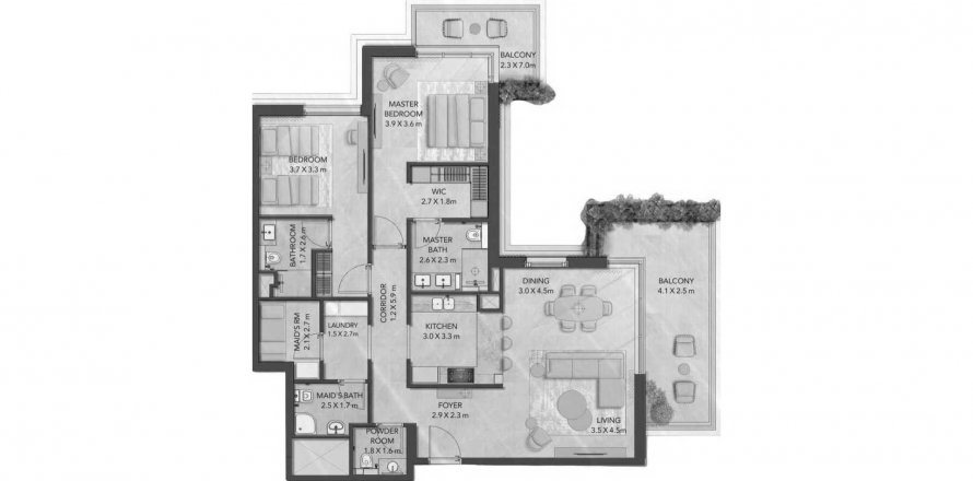 Dzīvoklis Ghaf Woods Dubaijā, AAE 2 istabas, 104 m2 Nr. 538456