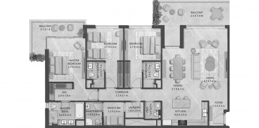 Appartamento a Dubai, EAU 3 camere da letto, 160 mq. № 538457