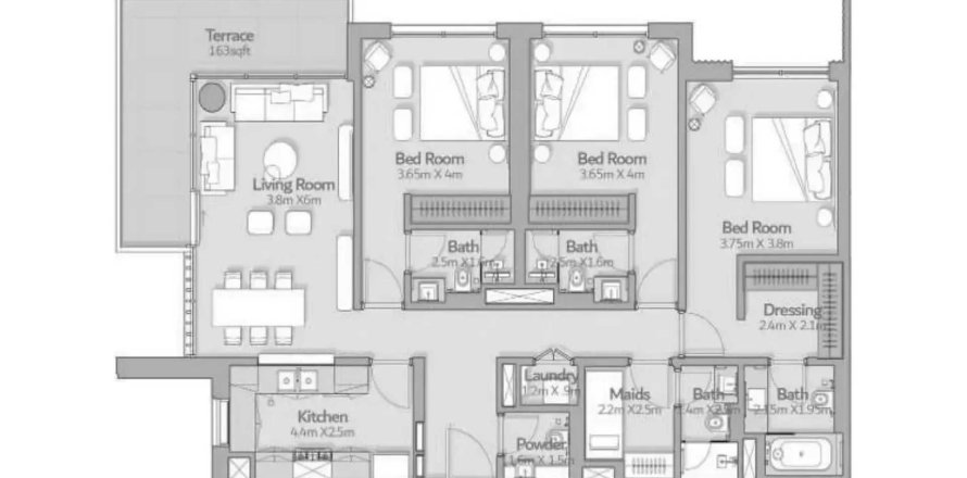 Huoneisto South Square Tower S1 Dubai South (Dubai World Central), Arabiemiraatit 3 makuuhuonetta, 155.43 m2 № 715032
