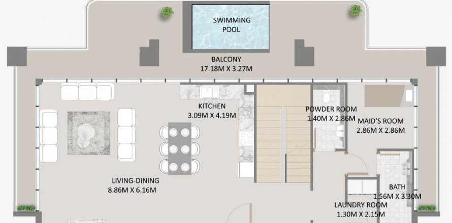 Дуплекс қабат жоспары «DUPLEX», 3 жатын бөлмелер Primero Residences
